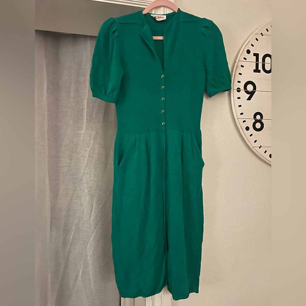 Vintage St. John By Marie Gray 80s Green Midi Dress Size Medium